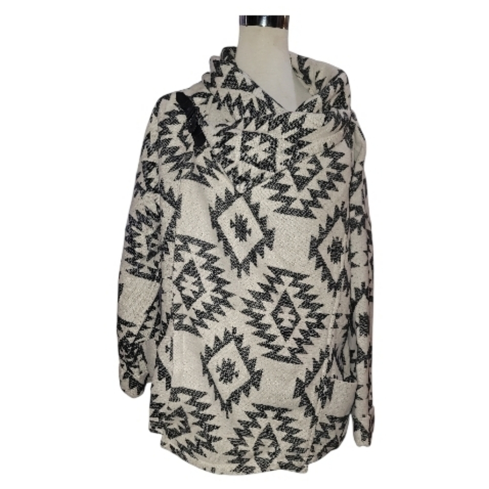 Anthropologie Capulet coat black white aztec tribal print wool blend xs jacket - Picture 2 of 11
